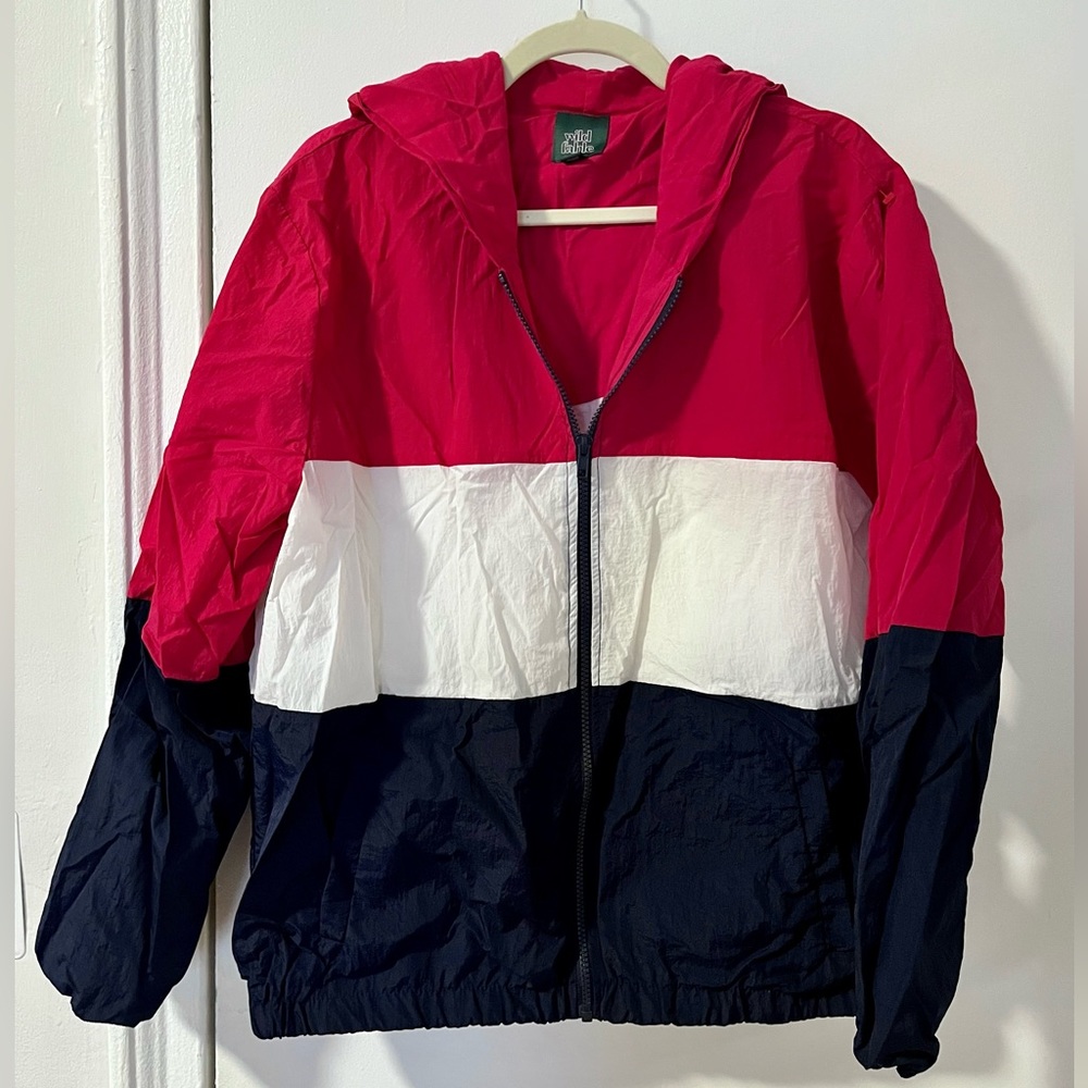 Wild Fable 80s/90s Style Color Block Pink / White / Blue Windbreaker Jac…